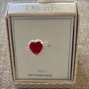 Silver Heart Ring with Red Stone